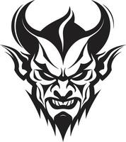 Sinful Stamp Aggressive Devil s Face in Black Maleficent Stare Devil s Face Vector Icon