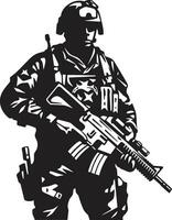 Tactical Guardian Armed Forces Emblem Defensive Protector Black Soldier Icon vector