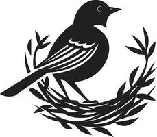 aéreo arte negro nido emblema pájaro s refugio vector nido logo