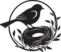 Nest Genius Black Bird Emblem Crafted Perch Vector Nest Logo