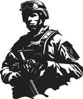 Battle Ready Sentinel Black Logo of an Armed Warrior Strategic Vigilance Vector Black Armyman Icon