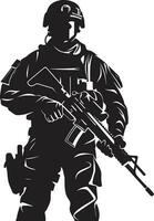 Combatant Vigor Armed Soldier Black Icon Battle Ready Sentinel Armed Armyman Vector Emblem