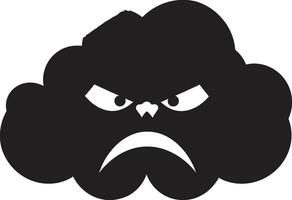 Grumpy Tempest Angry Cloud Black Logo Thunder Fury Vector Angry Cloud Icon