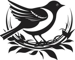 Weaver Wings Black Bird Nest Logo Feathered Nesting Vector Bird Icon