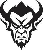 Dark Temptation Vector Logo of Devil s Fierce Visage Sinful Stamp Aggressive Devil s Face in Black