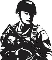 combate vanguardia armado efectivo emblema diseño táctico guardián armado soldado negro icono vector