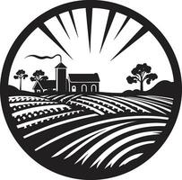 Homestead Sanctuary Agricultural Farmhouse Emblem Fields of Tranquility Black Vector Logo for Farms