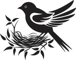 Aviary Builder Black Bird Icon Weaving Wings Vector Nest Emblem