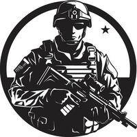 Heroic Resolve Black Armed Soldier Logo Design Vigilant Protector Vector Armyman Black Icon