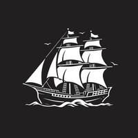 Vintage Odyssey Black Ship Emblem Aged Mariner Vector Ancient Ship