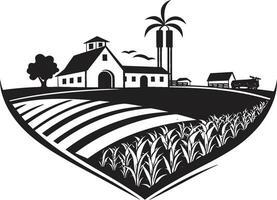 Farmhouse Essence Black Vector Logo for Country Living Harvest Heritage Agricultural Farmhouse Emblem