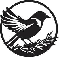 Winged Craftsman Vector Nest Emblem Aerial Nesting Black Bird Icon Design