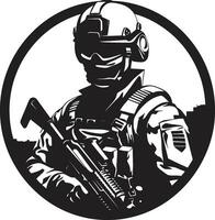 Heroic Resolve Black Armed Soldier Logo Design Vigilant Protector Vector Armyman Black Icon