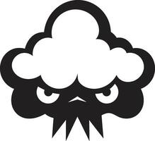 Sullen Squall Cartoon Cloud Black Logo Menacing Thunderhead Angry Cloud Icon vector