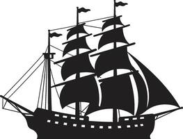 Historical Sails Black Ship Vector Antique Voyager Vector Ship Icon