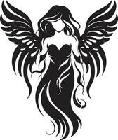 celestial gracia ángel alas emblemático icono adivinar serenidad negro ángel logo diseño vector
