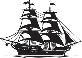 Vintage Navigator Ancient Ship in Black Aged Sails Vector Ancient Ship Emblem