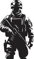 combatiente vigor vector hombre del ejército emblema heroico resolver negro armado soldado logo diseño