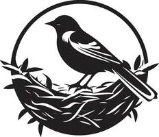 Winged Craftsman Vector Nest Emblem Aerial Nesting Black Bird Icon Design