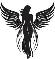 Divine Serenity Black Angel Logo Design Ethereal Messenger Vector Winged Symbol