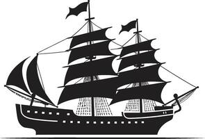 Timeless Seafarer Ancient Ship in Black Aged Odyssey Vector Ship Icon Design