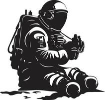 interestelar aventurero negro espacio logo cero gravedad explorador astronauta vector icono