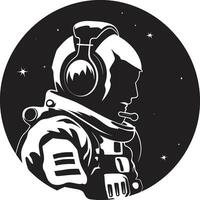 cósmico viaje negro astronauta logo icono celestial pionero vector espacio explorador