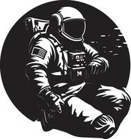 cósmico explorador astronauta vector emblema espacio pionero negro casco logo icono