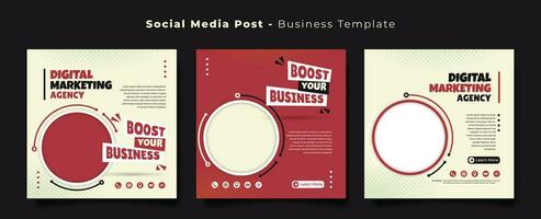 Social media post template in red and cream background with circle design for business marketing vector