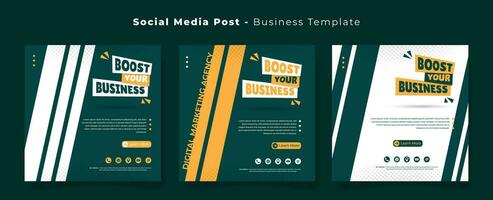 Social media post template in dark green and geometric background for business advertising design vector