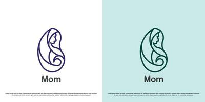 Pregnant mother logo design illustration. line art of the people pregnant woman, motherhood woman carrying a fetus. Simple icon symbol of child birth minimal modern elegant warm smooth calm soft. vector