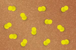 Yellow pins in different position on a cork board vector