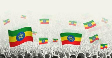 Abstract crowd with flag of Ethiopia. Peoples protest, revolution, strike and demonstration with flag of Ethiopia. vector