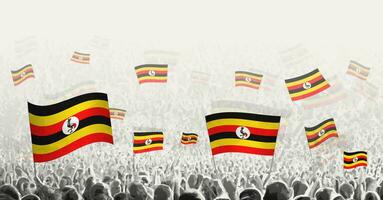 resumen multitud con bandera de Uganda. pueblos protesta, revolución, Huelga y demostración con bandera de Uganda. vector