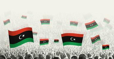 Abstract crowd with flag of Libya. Peoples protest, revolution, strike and demonstration with flag of Libya. vector