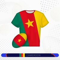 Cameroon rugby jersey with rugby ball of Cameroon on abstract sport background. vector
