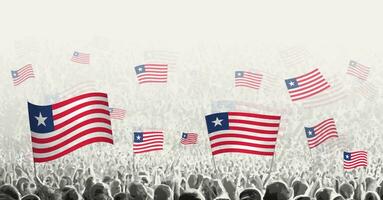 Abstract crowd with flag of Liberia. Peoples protest, revolution, strike and demonstration with flag of Liberia. vector