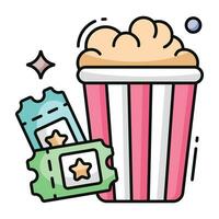 A flat design icon of popcorn bucket vector