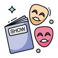 Happy and sad face mask, theater masks icon vector