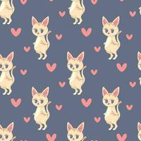 Seamless pattern kitty with heart, pink cute, vector illustration for fabric, print