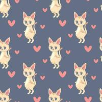 Seamless pattern kitty with heart, pink cute, vector illustration for fabric, print