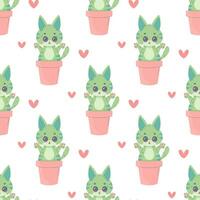 Seamless pattern catcus cactus cat, cartoon cute, vector illustration for fabric, print, apparel