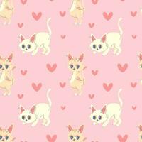 Seamless pattern kitty with heart, pink cute, vector illustration for fabric, print