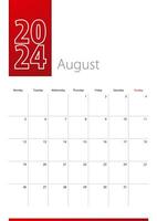 August 2024 calendar design. Week starts on Monday. Vertical calendar template. vector