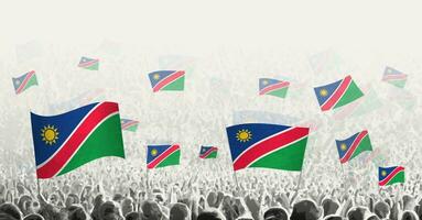 resumen multitud con bandera de Namibia. pueblos protesta, revolución, Huelga y demostración con bandera de Namibia. vector