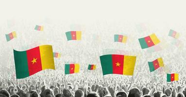 Abstract crowd with flag of Cameroon. Peoples protest, revolution, strike and demonstration with flag of Cameroon. vector