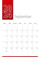 septiembre 2024 calendario diseño. semana empieza en lunes. vertical calendario modelo. vector