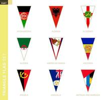 Triangle flag set, stylized country flags. vector