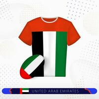 United Arab Emirates rugby jersey with rugby ball of United Arab Emirates on abstract sport background. vector