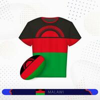 Malawi rugby jersey with rugby ball of Malawi on abstract sport background. vector